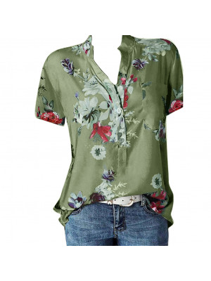 Womens Floral V Neck Short Sleeve T Shirts Casual Loose Tops Summer Blouse Tee