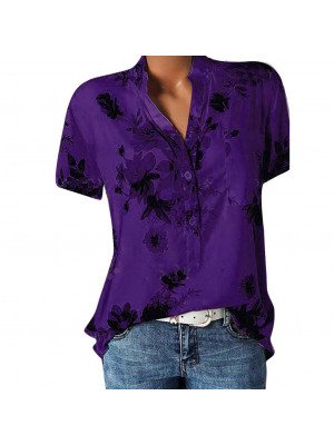 Womens Floral V Neck Short Sleeve T Shirts Casual Loose Tops Summer Blouse Tee