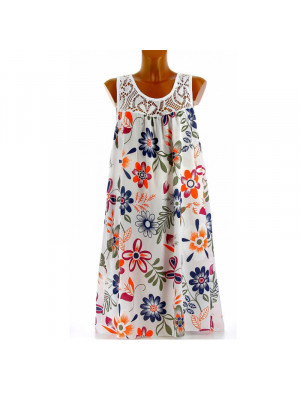 Womens Lace Printing Summer Flowers Ladies Beach Holiday Midi Dresses Sundress