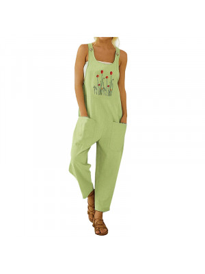 Womens Flower Casual Big Pocket Jumpsuit Playsuit Overalls Trousers Pants Romper