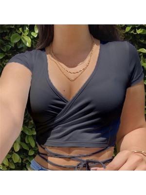 Women Sexy Blouse Straps Short Sleeve Tank Underwear Crop Tops Camisole T-shirt