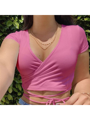 Women Sexy Blouse Straps Short Sleeve Tank Underwear Crop Tops Camisole T-shirt