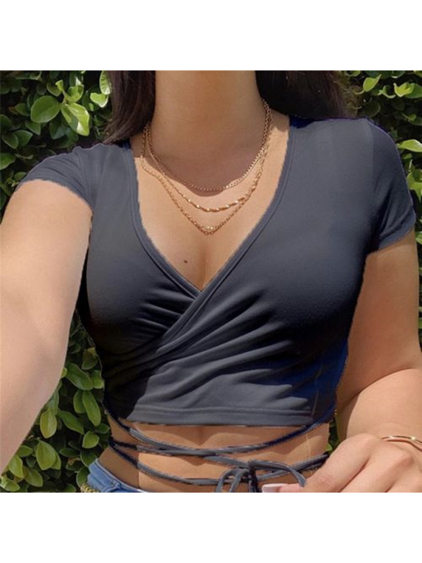 Women Sexy Blouse Straps Short Sleeve Tank Underwear Crop Tops Camisole T-shirt