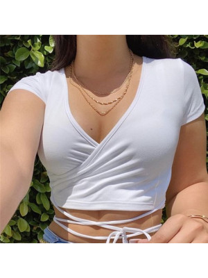 Women Sexy Blouse Straps Short Sleeve Tank Underwear Crop Tops Camisole T-shirt