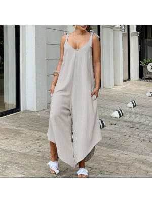 Womens Loose Solid Sling Jumpsuit Playsuit Baggy Overalls Strappy Harem Trousers