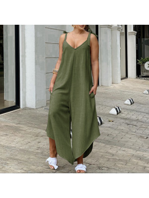 Womens Loose Solid Sling Jumpsuit Playsuit Baggy Overalls Strappy Harem Trousers