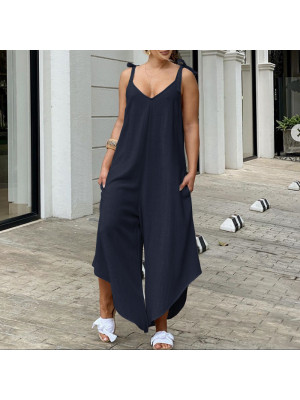 Womens Loose Solid Sling Jumpsuit Playsuit Baggy Overalls Strappy Harem Trousers