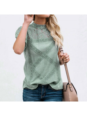 Womens Casual Lace Short Sleeve Round Neck Blouse T Shirt Tee Tops Baggy Summer