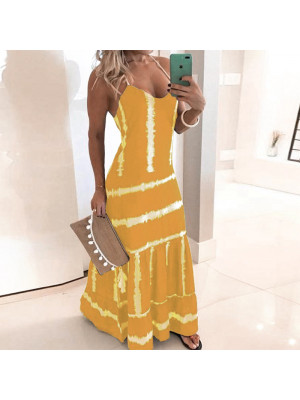 Womens Boho Stripe V Neck Maxi Long Dress Ladies Holiday Beach Swing Sundress 