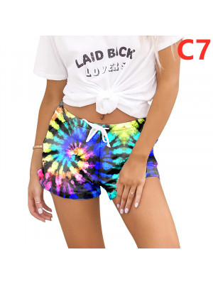 Womens Casual Tie Dye Summer Drawstring Shorts Ladies Elastic Waist Short Pants