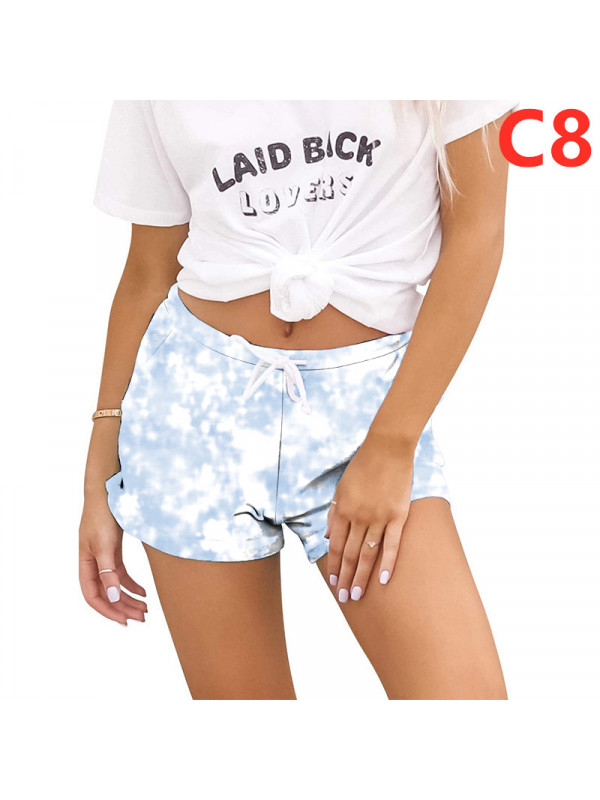 Womens Casual Tie Dye Summer Drawstring Shorts Ladies Elastic Waist Short Pants