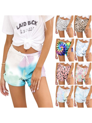 Womens Casual Tie Dye Summer Drawstring Shorts Ladies Elastic Waist Short Pants