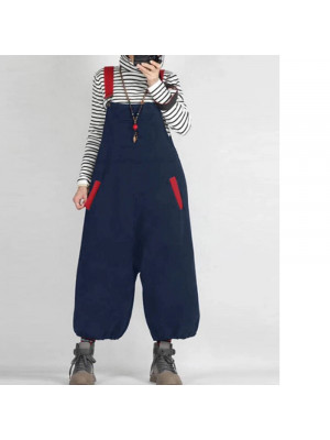 Womens Loose Plain Sling Jumpsuits Playsuits Ladies Casual Long Pants Trousers