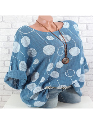 Women Summer Polka Dot Casual Shirt Loose Blouse Long Sleeve Tee Round Neck Tops