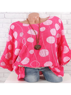 Women Summer Polka Dot Casual Shirt Loose Blouse Long Sleeve Tee Round Neck Tops