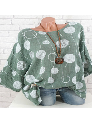 Women Summer Polka Dot Casual Shirt Loose Blouse Long Sleeve Tee Round Neck Tops