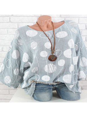 Women Summer Polka Dot Casual Shirt Loose Blouse Long Sleeve Tee Round Neck Tops