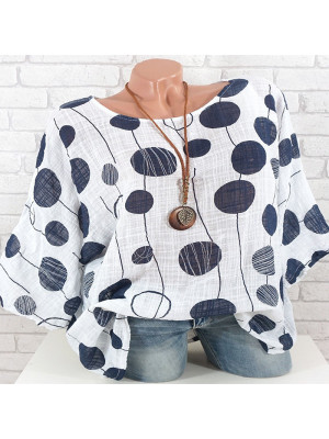 Women Summer Polka Dot Casual Shirt Loose Blouse Long Sleeve Tee Round Neck Tops