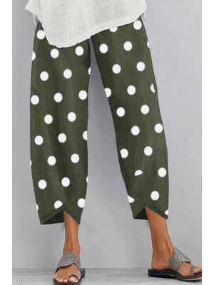 Womens Summer Polka Dot Ladies Cotton Linen Baggy Casual Harem Pants Trousers UK