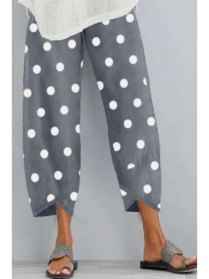 Womens Summer Polka Dot Ladies Cotton Linen Baggy Casual Harem Pants Trousers UK