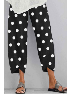 Womens Summer Polka Dot Ladies Cotton Linen Baggy Casual Harem Pants Trousers UK