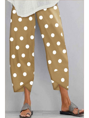 Womens Summer Polka Dot Ladies Cotton Linen Baggy Casual Harem Pants Trousers UK