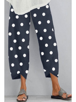 Womens Summer Polka Dot Ladies Cotton Linen Baggy Casual Harem Pants Trousers UK