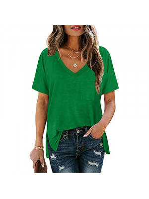 Womens Loose V Neck Pocket Pullover Short Sleeve Ladies T Shirts Blouse Tops UK