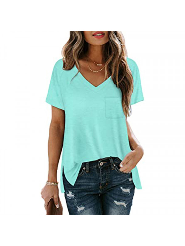 Womens Loose V Neck Pocket Pullover Short Sleeve Ladies T Shirts Blouse Tops UK