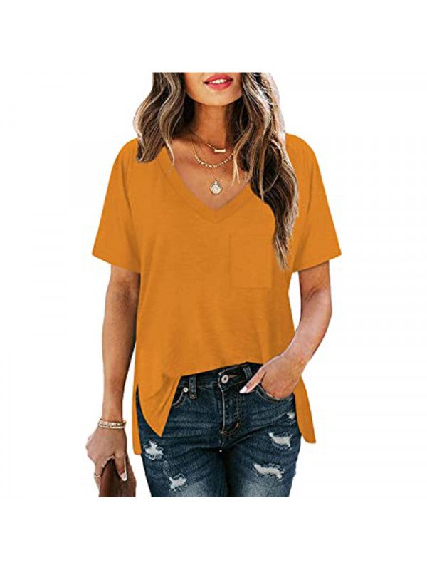 Womens Loose V Neck Pocket Pullover Short Sleeve Ladies T Shirts Blouse Tops UK