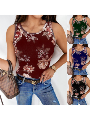 Women Summer Sleeveless Vest Tank Tops Cami Ladies Casual Flowers Blouse T Shirt