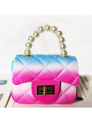 Ladies Gradual Rainbow Color PVC Bags Womens Pearl Mini Lovable Square Handbags