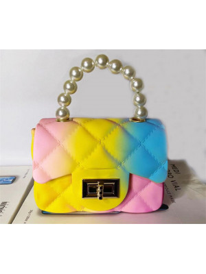 Ladies Gradual Rainbow Color PVC Bags Womens Pearl Mini Lovable Square Handbags