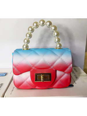 Ladies Gradual Rainbow Color PVC Bags Womens Pearl Mini Lovable Square Handbags