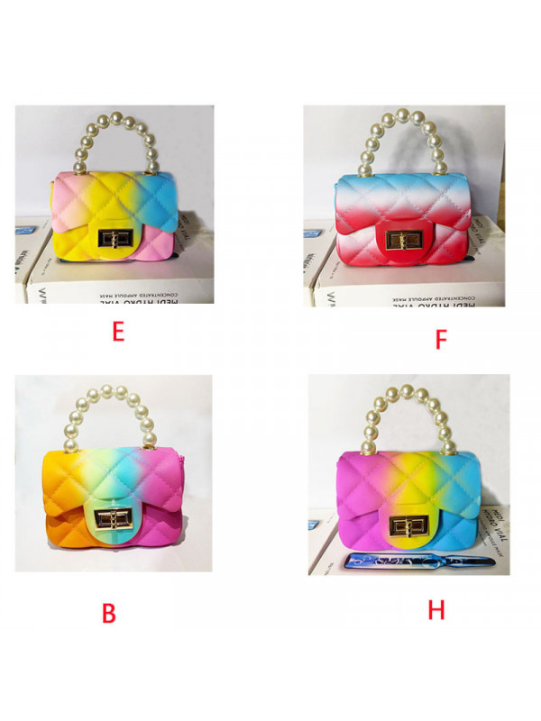 Ladies Gradual Rainbow Color PVC Bags Womens Pearl Mini Lovable Square Handbags