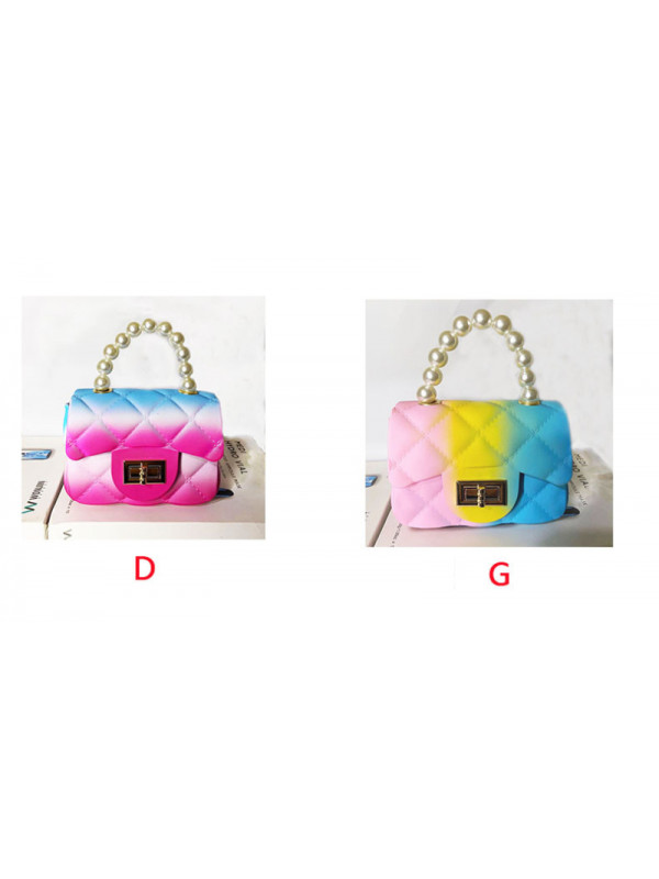 Ladies Gradual Rainbow Color PVC Bags Womens Pearl Mini Lovable Square Handbags