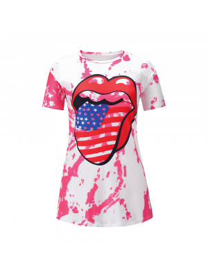 Women Lips Short Sleeve Loose Baggy Casual T Shirt  Casual Tops Blouse Pullover