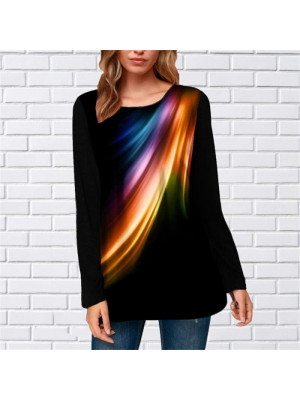 Women Round Neck Tops Blouse Pullover Slim Fit Tee Plus Size Long Sleeve T Shirt