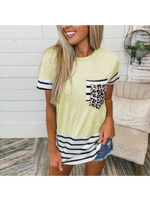 Womens Leopard T-Shirt Blouse Pullover Summer Tops Short Sleeves Round Neck Tee