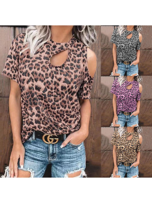 Womens Off Shoulder Tops Leopard Print Blouse Tee Sexy Short Sleeved T ShirtS UK