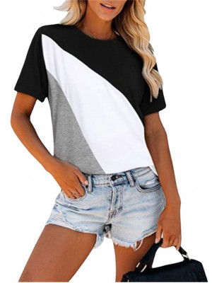 Womens Ladies Round Neck Summer Tops Blouse Pullover Short Sleeve T Shirt Tee UK