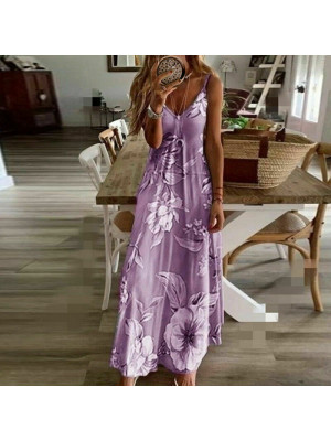 Womens Summer Floral Long Dress Ladies Boho Beach Holiday Maxi Cami Size 6-22