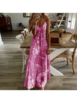 Womens Summer Floral Long Dress Ladies Boho Beach Holiday Maxi Cami Size 6-22