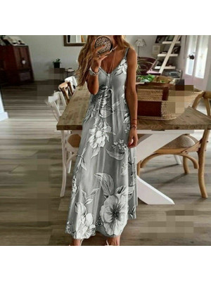 Womens Summer Floral Long Dress Ladies Boho Beach Holiday Maxi Cami Size 6-22