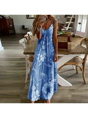 Womens Summer Floral Long Dress Ladies Boho Beach Holiday Maxi Cami Size 6-22