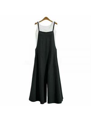 Women Plus Size Loose Cotton Linen Jumpsuit Dungarees Playsuit Trousers Overalls