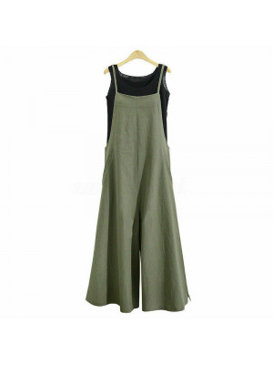 Women Plus Size Loose Cotton Linen Jumpsuit Dungarees Playsuit Trousers Overalls