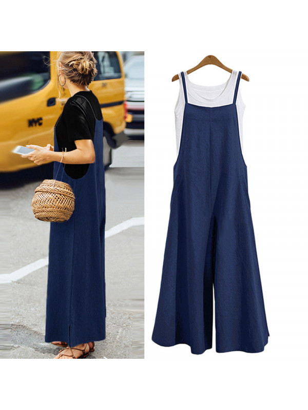 Women Plus Size Loose Cotton Linen Jumpsuit Dungarees Playsuit Trousers Overalls