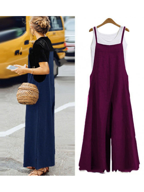 Women Plus Size Loose Cotton Linen Jumpsuit Dungarees Playsuit Trousers Overalls