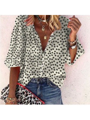 Womens Button Chiffon Shirt Casual sexy Blouse Ladies Deep V-Neck Loose Tops